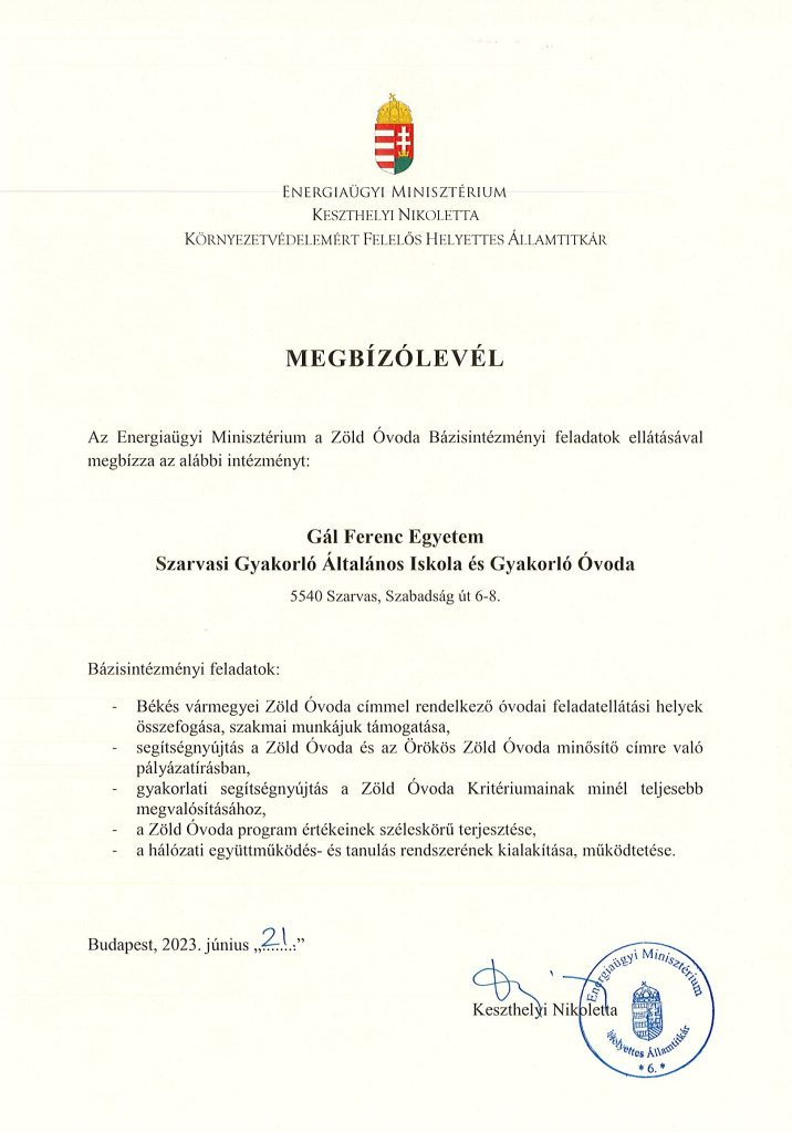 Gyakorlóintézmény megbízólevél