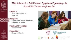 TDK toborzó a Gál Ferenc Egyetem Egészség- és Szociális Tudományi Karán Időpont: 2025. szeptember 26. 14:00-tól
Helyszín: Gyula, Szent István utca 17-19. Könyvtár és online
Meghívott vendég: Czinderi Kristóf
Moderátor:
Herczeg Viktória